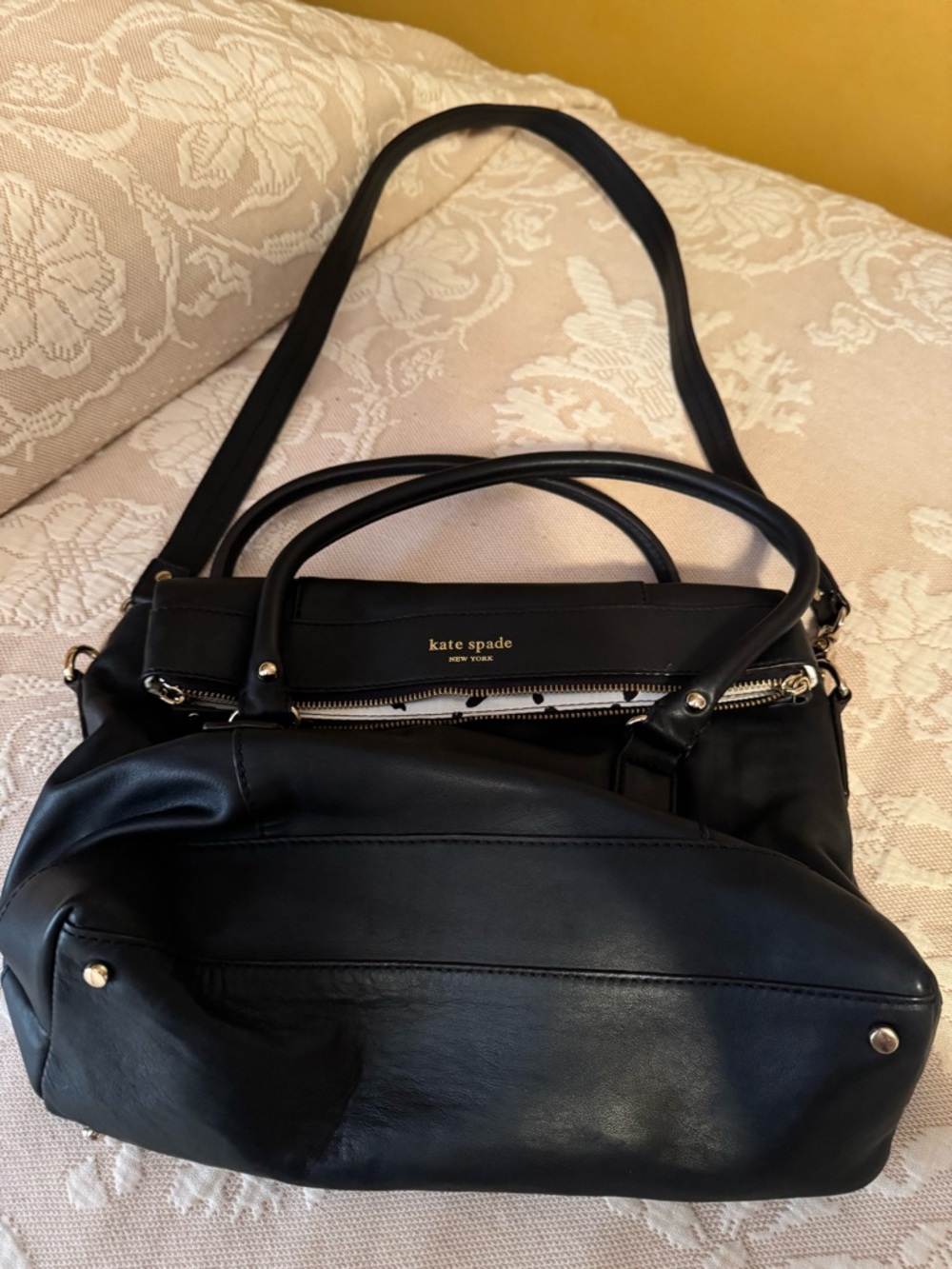 kate spade Black Leather and nylon Shoulder Bag with Gold Hardware